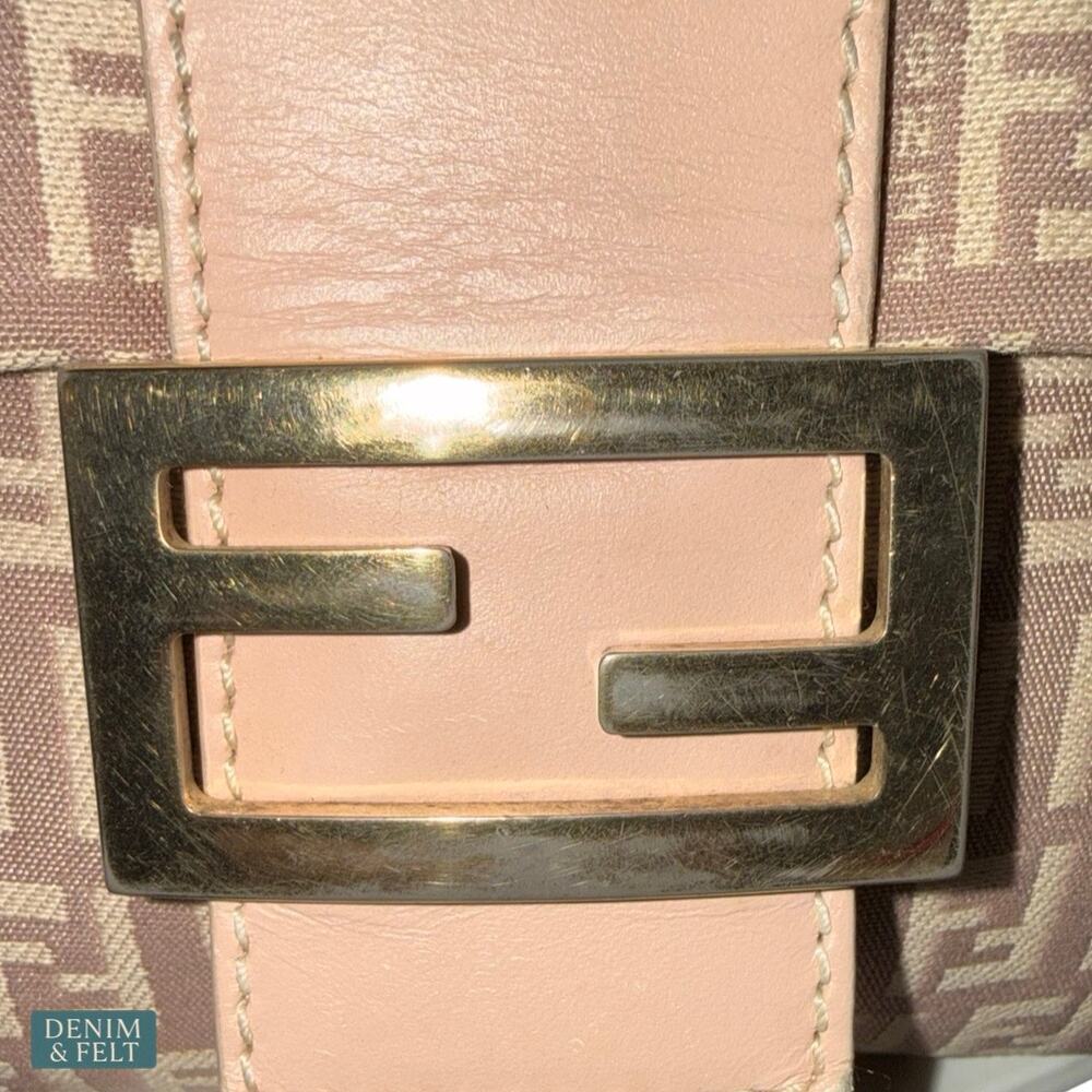 Fendi Zucchino Pink Canvas Crossbody Bag Beige FF Logo Leather Trim Purse - Picture 12 of 16